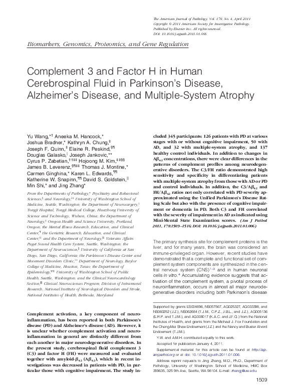 (PDF) Complement 3 and Factor H in Human Cerebrospinal Fluid in ...