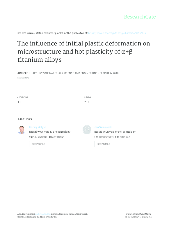 (PDF) The influence of initial plastic deformation on microstructure ...