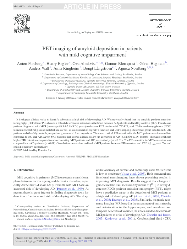 (PDF) PET imaging of amyloid deposition in patients with mild cognitive ...