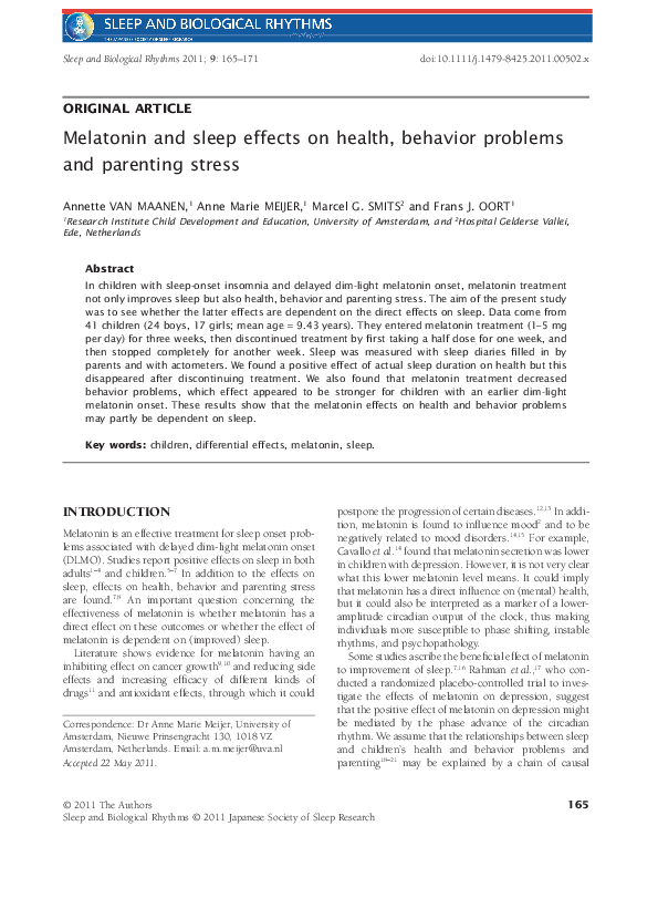 (PDF) Melatonin and sleep effects on health, behavior problems and ...