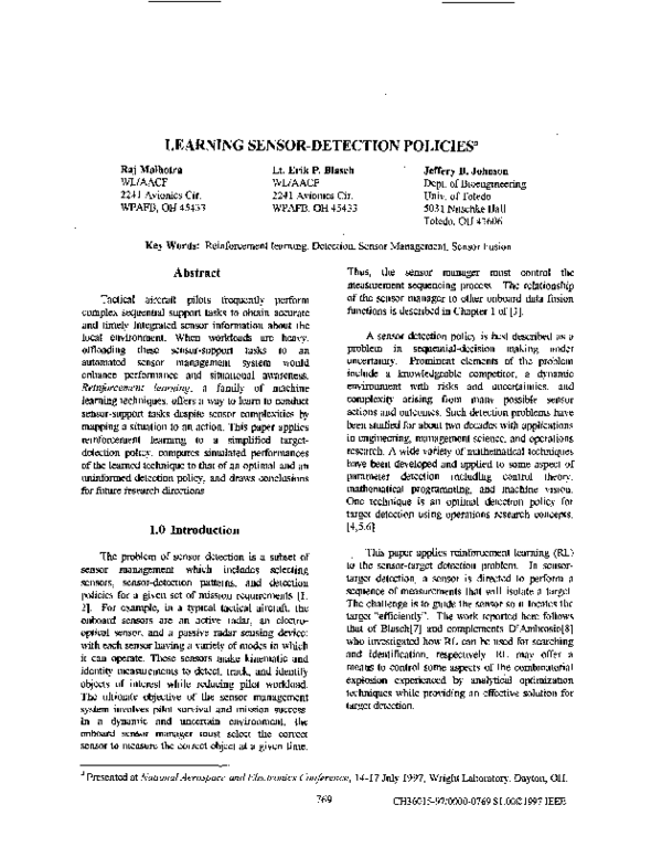 (PDF) Learning sensor-detection policies