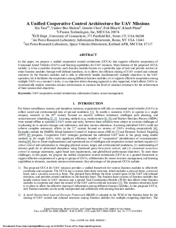 (PDF) A unified cooperative control architecture for UAV missions