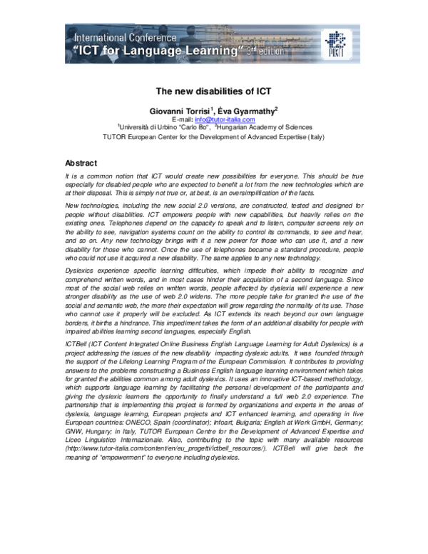 (PDF) The new disabilities of ICT