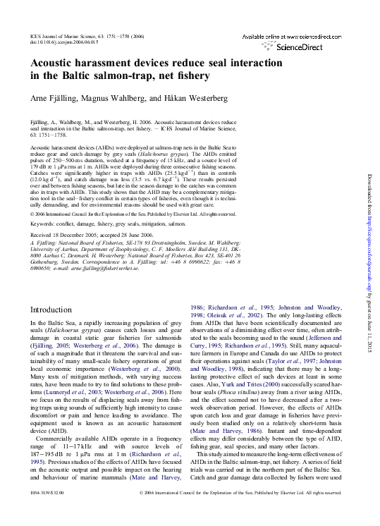 (PDF) Acoustic harassment devices reduce seal interaction in the Baltic