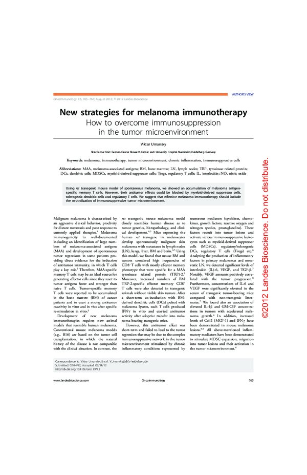(PDF) New strategies for melanoma immunotherapy