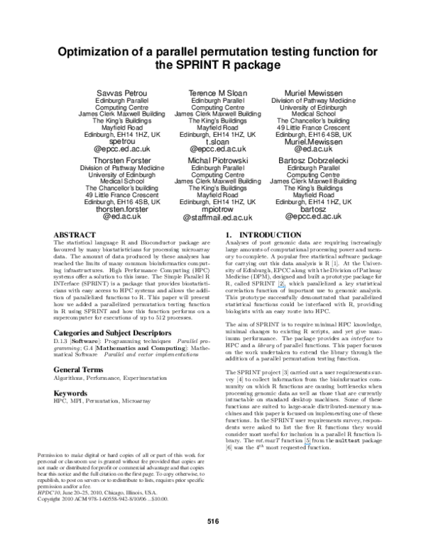 (PDF) Optimization of a parallel permutation testing function for the ...