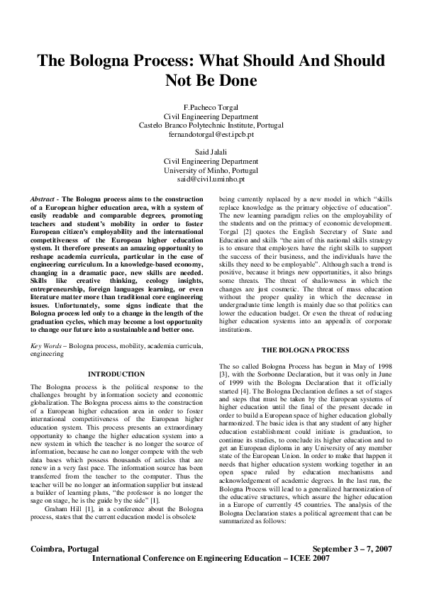 (PDF) The Bologna process what should and should not be done? Said