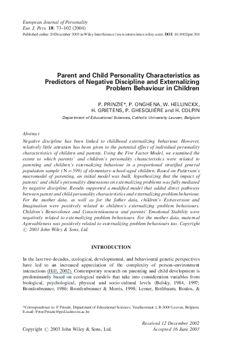 (PDF) Parent and child personality characteristics as predictors of ...