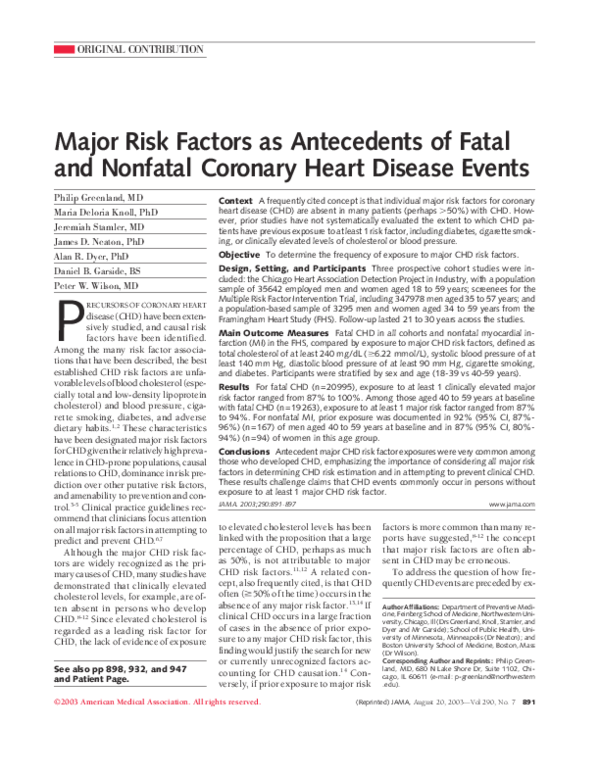 (PDF) Major Risk Factors as Antecedents of Fatal and Nonfatal Coronary ...