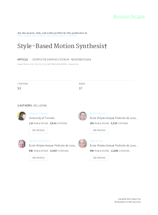 (PDF) Style-Based Motion Synthesis+