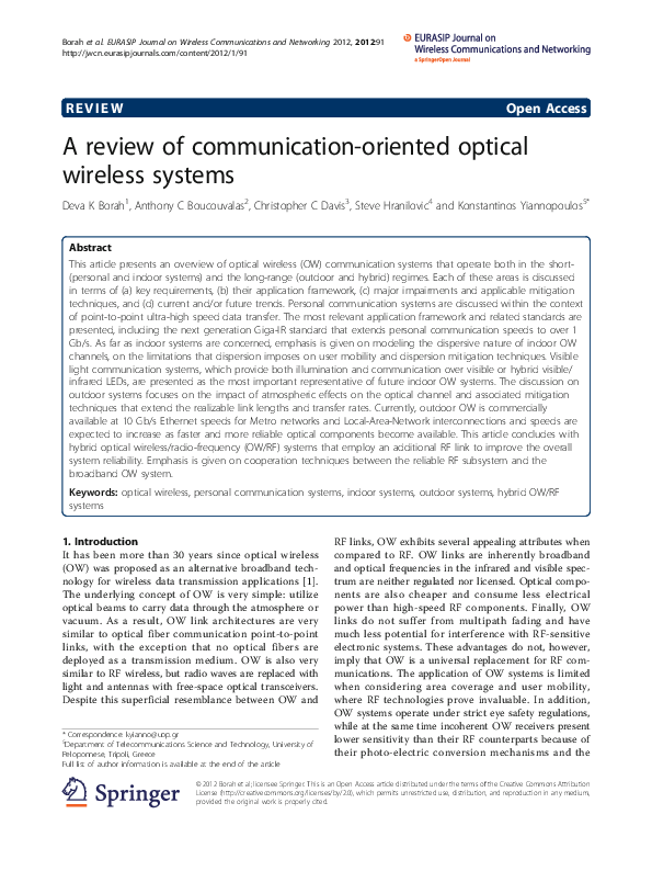 (PDF) A review of communicationoriented optical wireless systems K