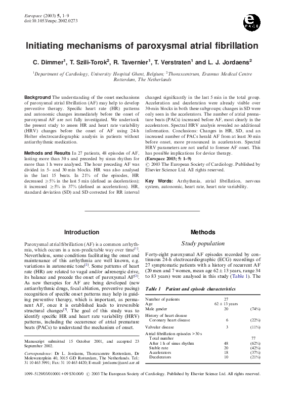 (PDF) Initiating mechanisms of paroxysmal atrial fibrillation