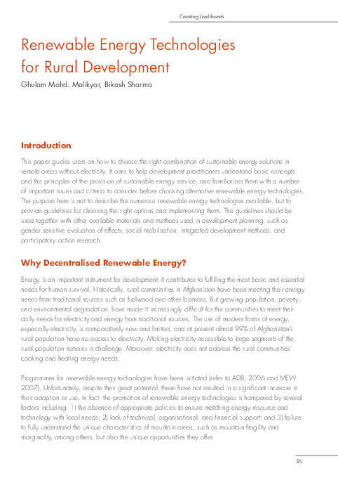 (PDF) Renewable Energy Technologies for Rural Development