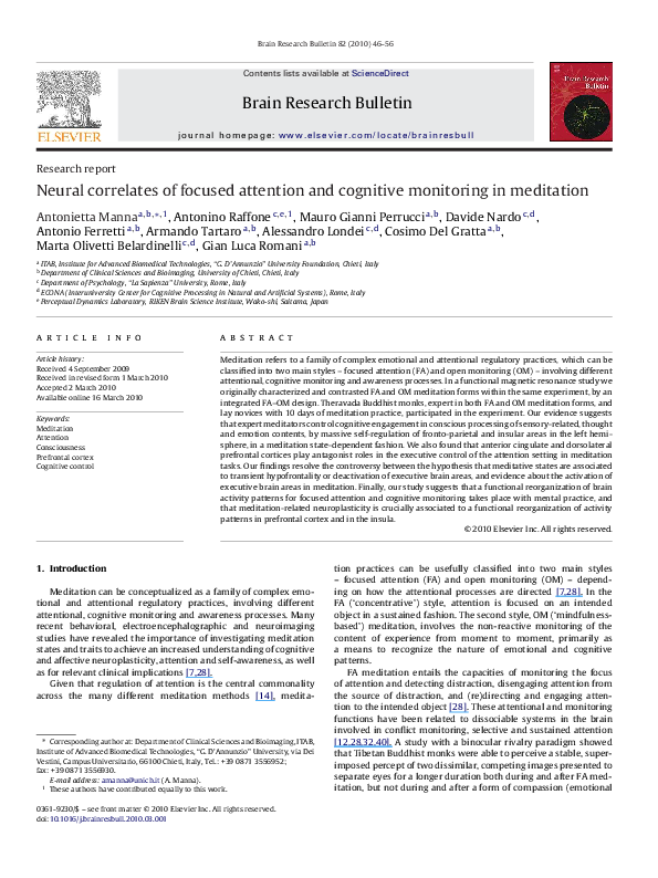 (PDF) Neural correlates of focused attention and cognitive monitoring ...