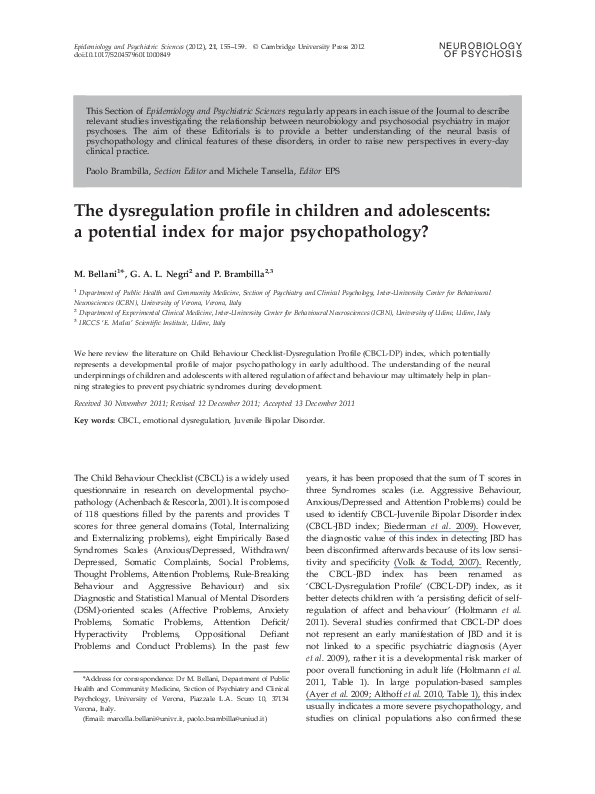 (PDF) The dysregulation profile in children and adolescents: a ...