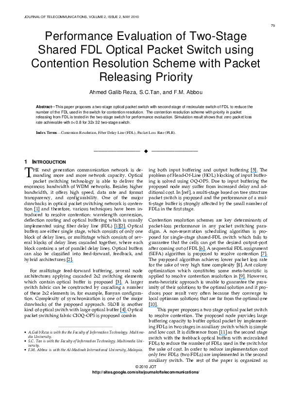 (PDF) Performance Evaluation of Two-Stage Shared FDL Optical Packet ...