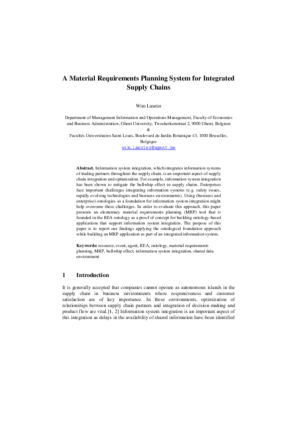 (PDF) A Material Requirements Planning System for Integrated Supply Chains