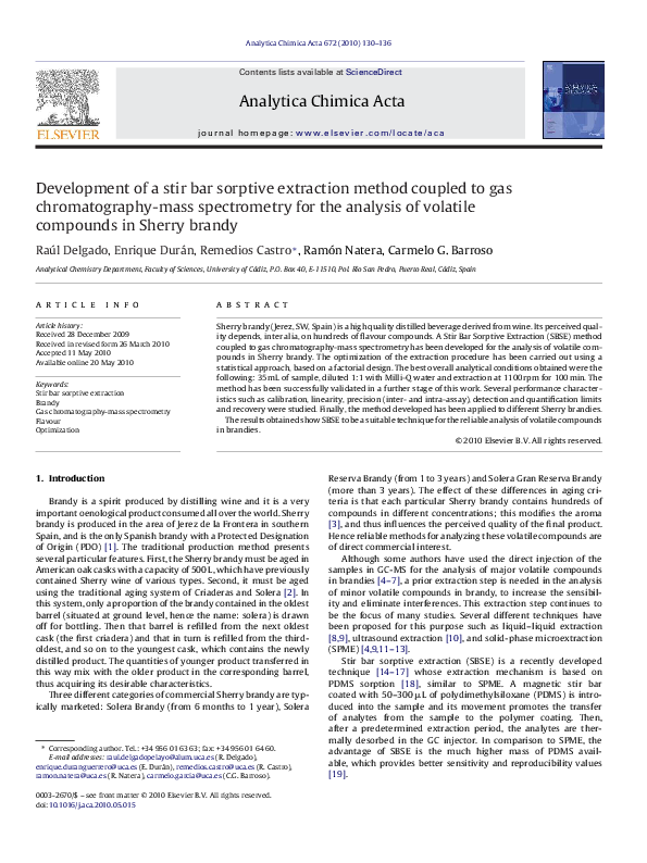 (PDF) Development of a stir bar sorptive extraction method coupled to