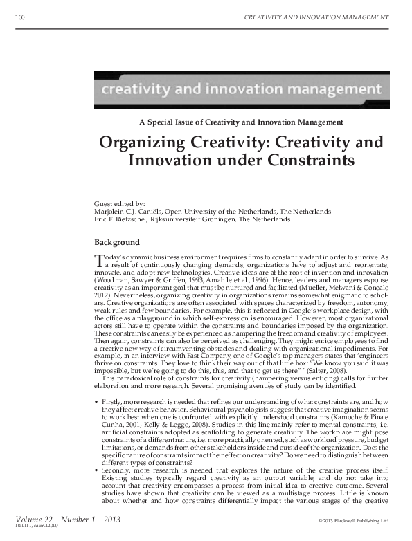 (PDF) A Special Issue of Creativity and Innovation Management The ...