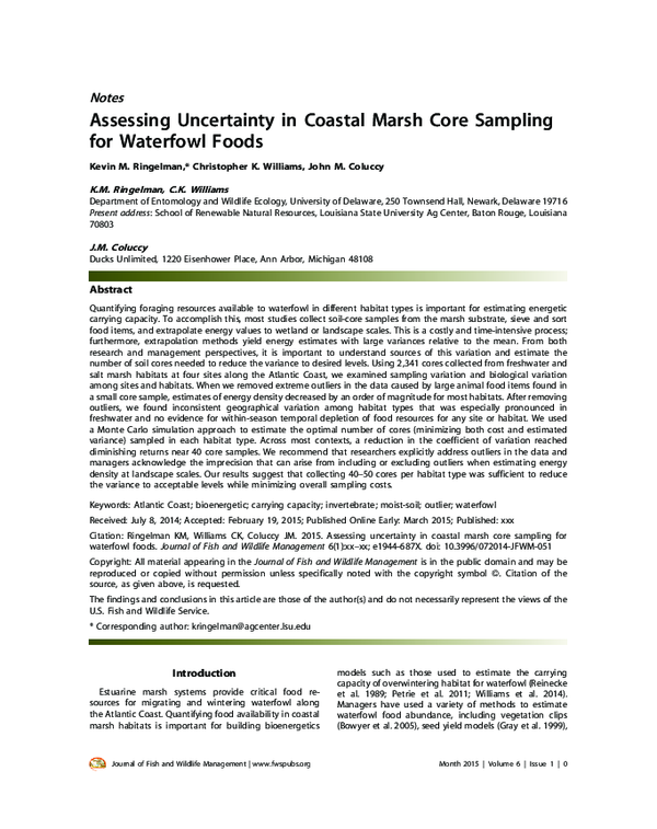 (PDF) Assessing Uncertainty in Coastal Marsh Core Sampling for ...