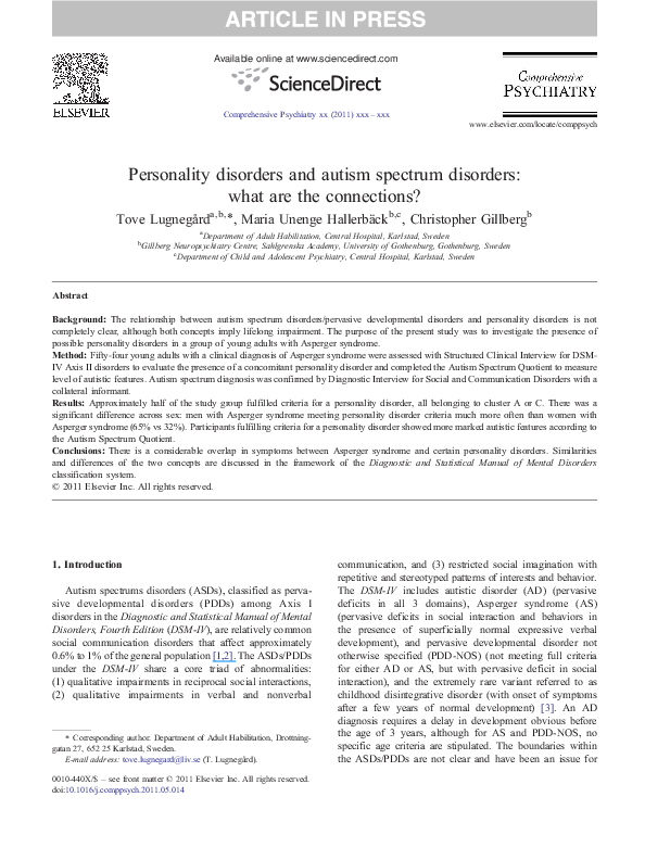 (PDF) Personality disorders and autism spectrum disorders: what are the ...