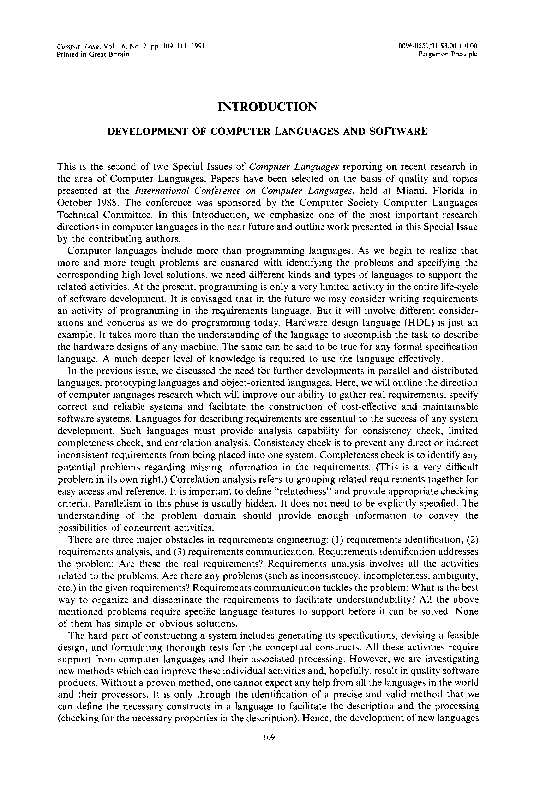 (PDF) Introduction: Development of Computer Languages and Software