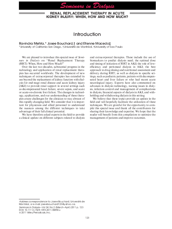 (PDF) Renal Replacement Therapy in Acute Kidney Injury