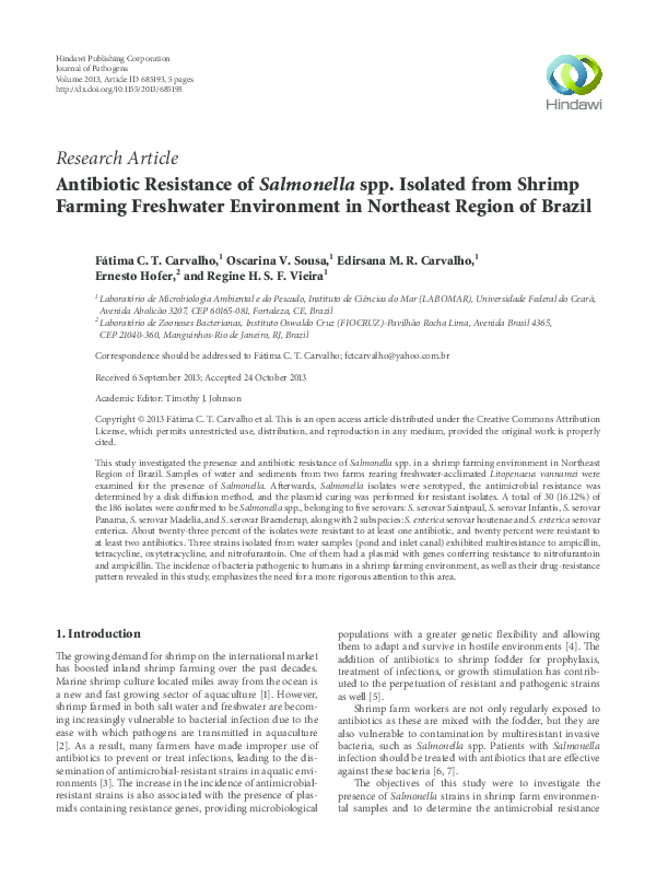 (PDF) Antibiotic Resistance of Salmonella spp. Isolated from Shrimp ...