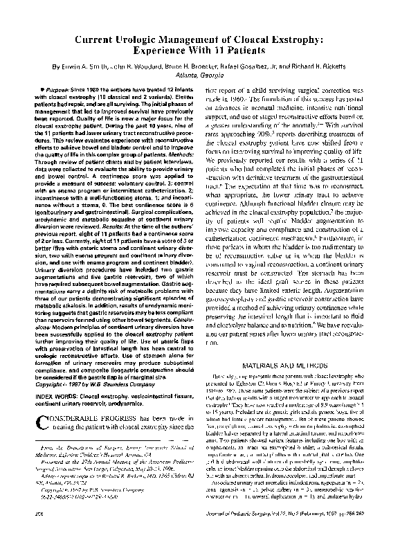 (PDF) Current urologic management of cloacal exstrophy: Experience with ...