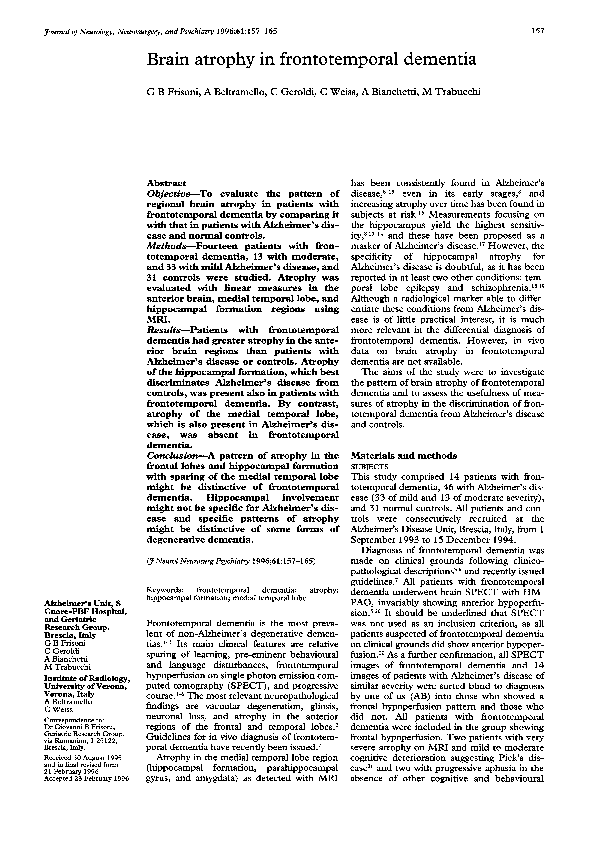 (PDF) Brain atrophy in frontotemporal dementia
