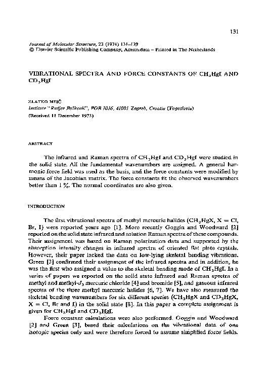 (PDF) Vibrational spectra and force constants of Ch3HgI and CD3HgI