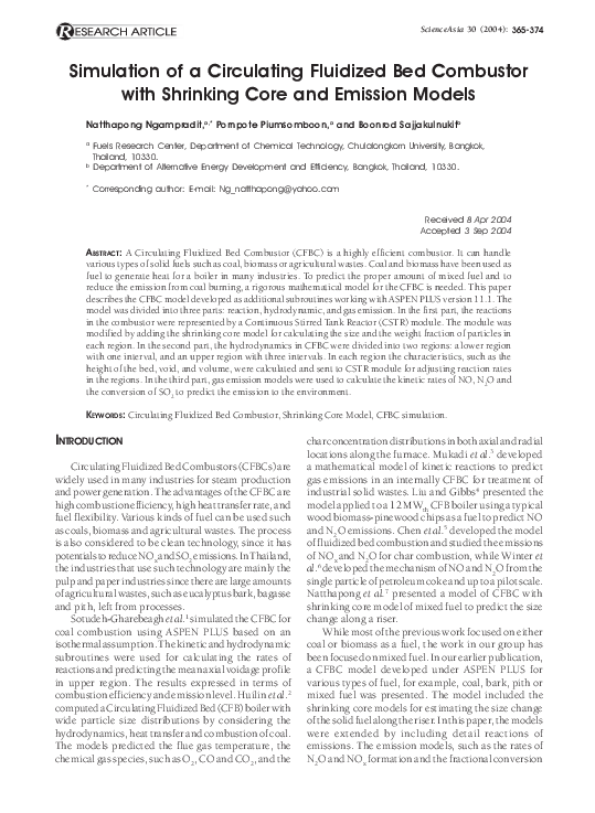 (PDF) Simulation of a Circulating Fluidized Bed Combustor with ...