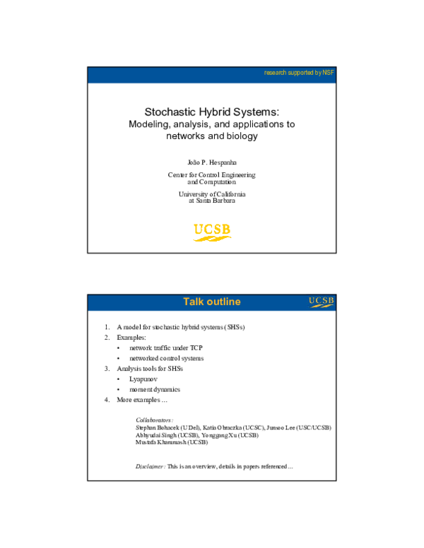 (PDF) Modelling and analysis of stochastic hybrid systems