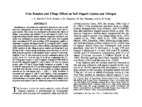 (PDF) Crop Rotation and Tillage Effects on Soil Organic Carbon and Nitrogen