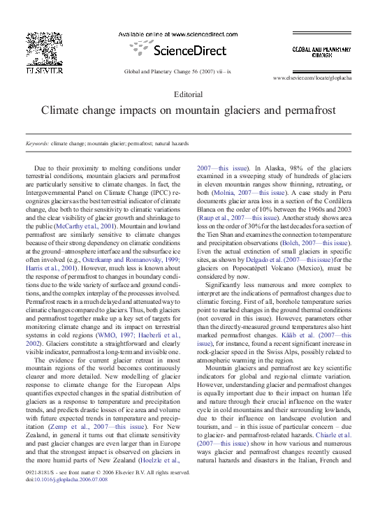 (PDF) Climate change impacts on mountain glaciers and permafrost