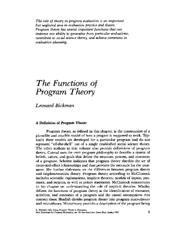 (PDF) The functions of program theory