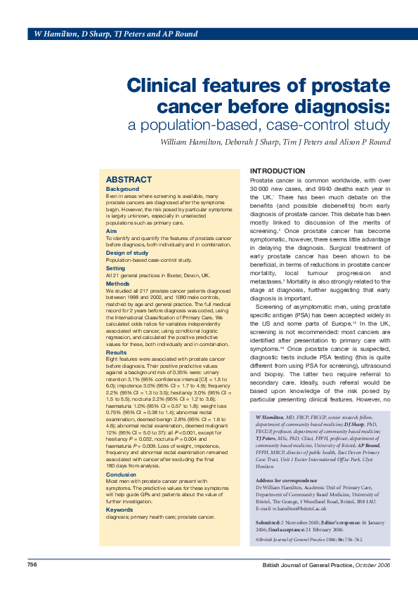 (PDF) Clinical features of prostate cancer before diagnosis: A ...