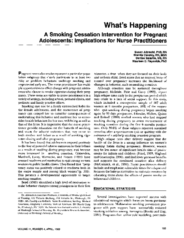 (PDF) A Smoking Cessation Intervention for Pregnant Adolescents