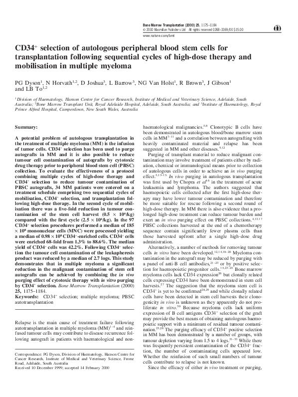 (PDF) CD34+ selection of autologous peripheral blood stem cells for ...
