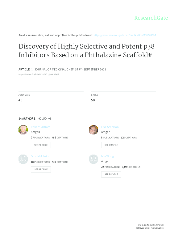(PDF) Discovery of Highly Selective and Potent p38 Inhibitors Based on ...