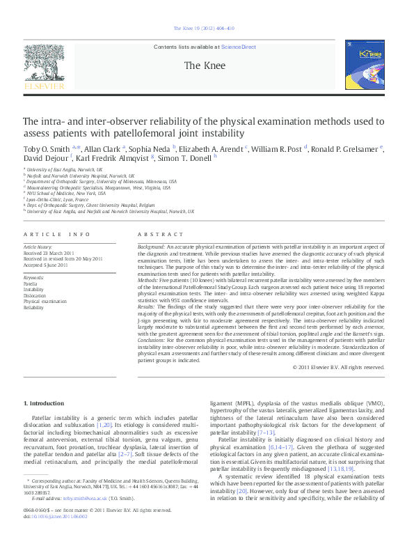 (PDF) The intra- and inter-observer reliability of the physical ...