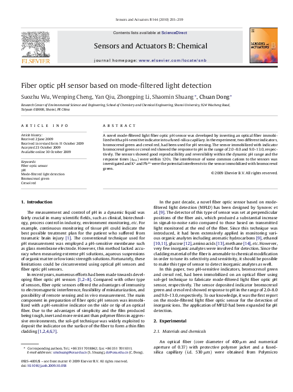 (PDF) Fiber optic pH sensor based on mode-filtered light detection