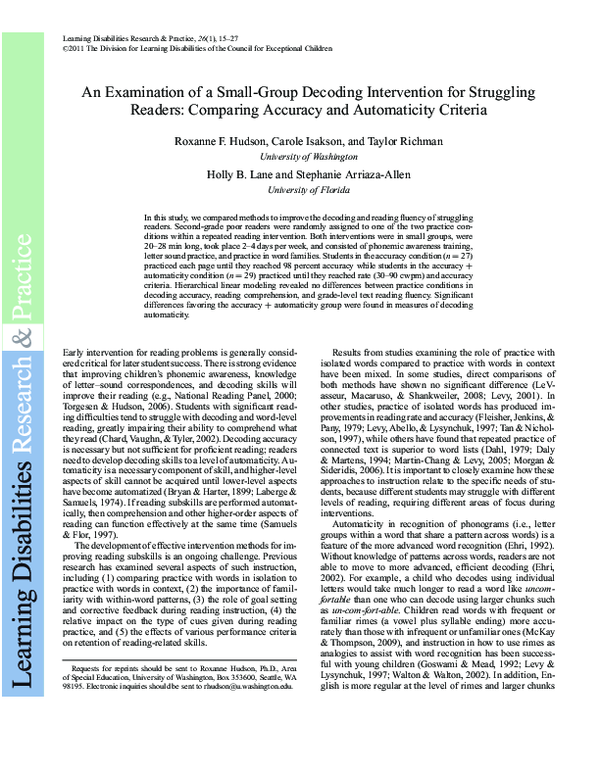 (PDF) An Examination of a Small-Group Decoding Intervention for ...