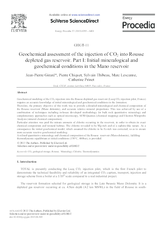 (PDF) Geochemical Assessment of the Injection of CO2 into Rousse ...