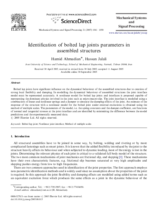 (PDF) 2007 Identification of bolted lap joints parameters in assembled
