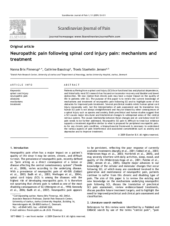 (PDF) Neuropathic pain following spinal cord injury pain: mechanisms ...