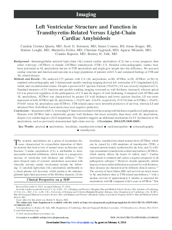 (PDF) Left Ventricular Structure and Function in TTR-Related versus AL ...