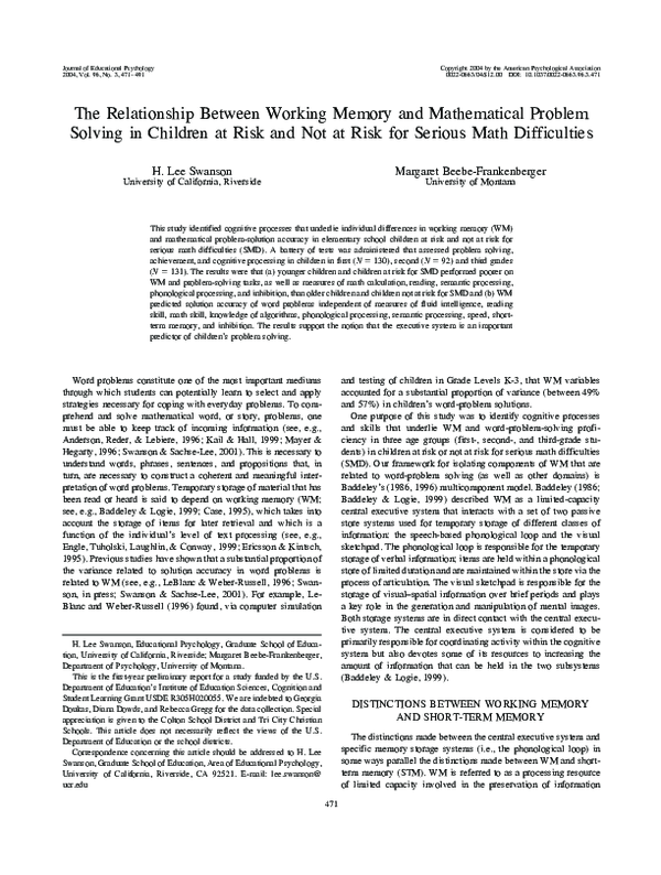 (PDF) Growth in working memory and mathematical problem solving in ...