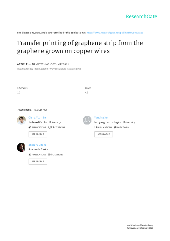 (PDF) Transfer printing of graphene strip from the graphene grown on copper wires Angyu Lu