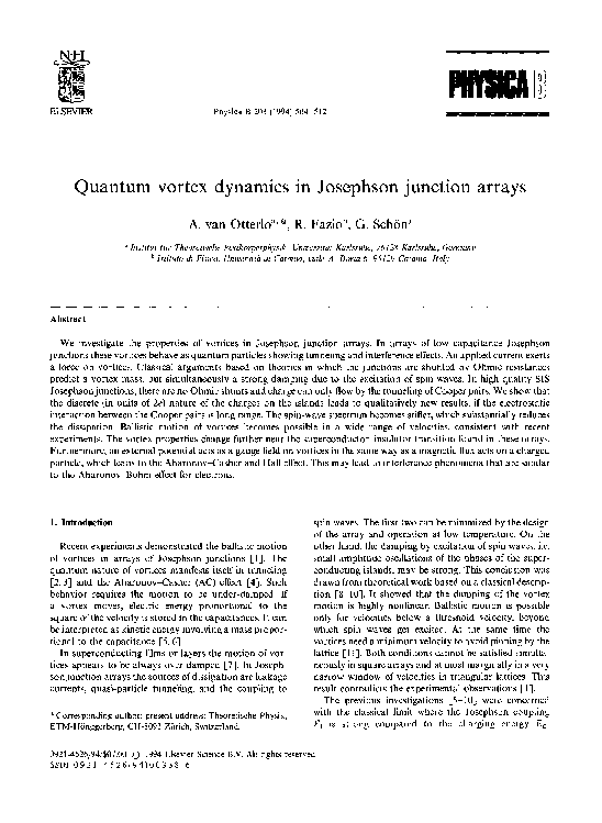 (PDF) Quantum vortex dynamics in a Josephson junction array frustrated ...
